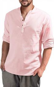 img 4 attached to Mens Long Sleeve Henley Shirt Linen Beach Loose Fit By Aimeilgot - Perfect For Summer!