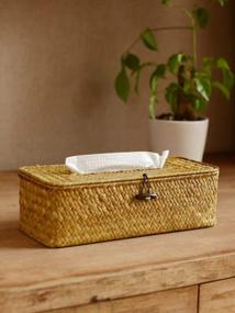 img 2 attached to Add A Touch Of Farmhouse Charm With Our Seagrass Tissue Box Cover - Rectangular Woven Napkin Holder!