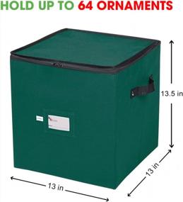 img 1 attached to Ящик для хранения рождественских украшений Primode, контейнер для хранения Xmas с 4 отдельными лотками, подходит для 64 шаров для украшений, изготовлен из прочного материала 600D Oxford (зеленый)