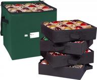 ящик для хранения рождественских украшений primode, контейнер для хранения xmas с 4 отдельными лотками, подходит для 64 шаров для украшений, изготовлен из прочного материала 600d oxford (зеленый) логотип