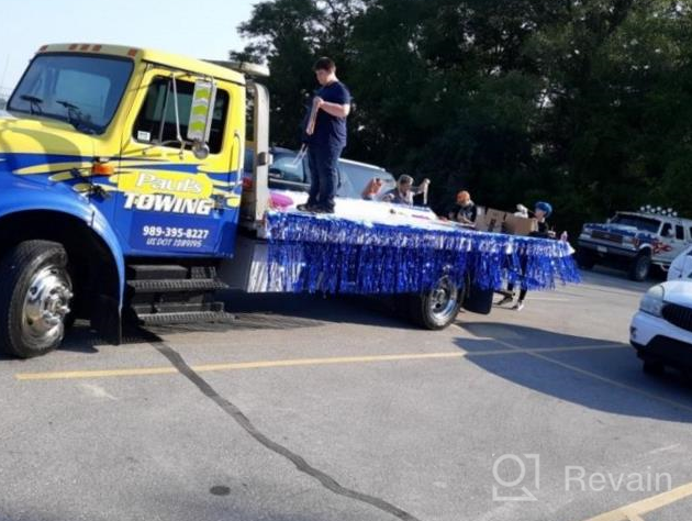 img 1 attached to Stunning Blue Metallic Foil Fringe Table Skirts - Perfect For Parades, Parties, And More! review by Justin Bradford