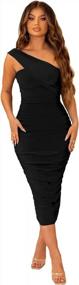 img 3 attached to Elegant Midi Cocktail Pencil Dress - Sleeveless Ruched Bodycon One Shoulder Design For Women'S Party Wear