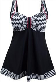 img 4 attached to Vintage Sailor Swimdress With Tummy Control And Cover Up - Plus Size One Piece Bathing Suit By DANIFY