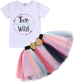 img 4 attached to Adorable Wild 2-Year-Old Toddler Girls Floral Tutu Skirt Set With Short Sleeves, Headband & 3-Piece Outfits