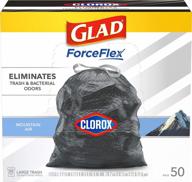 большие мешки для мусора на шнурке glad forceflex с clorox, черные мешки для мусора на 30 галлонов, 50 шт. mountain air (комплектация может отличаться) логотип