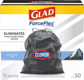 img 4 attached to Glad Large Drawstring Trash Bags ForceFlex With Clorox, 30 Gallon Black Trash Bags, Mountain Air 50 Count (Package May Vary)