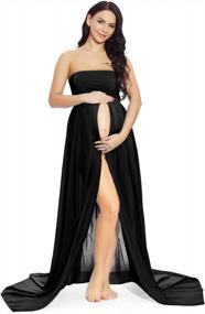 img 4 attached to Stylish Maternity Chiffon Maxi Dress For Photoshoot - ZIUMUDY Split Front Gown