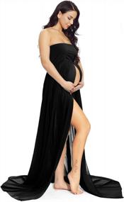 img 3 attached to Stylish Maternity Chiffon Maxi Dress For Photoshoot - ZIUMUDY Split Front Gown