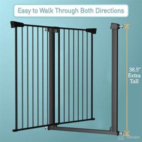 img 3 attached to 🐾 38" Extra Tall Narrow Pet Gate - Walk Through Baby Gates with Door for Stairs Doorway - Tall Puppy Dog Gates Fence Pressure Mounted Safety Gate 24.01"-26.77" Wide Black: Secure Pet and Child Safety Barrier for Narrow Spaces