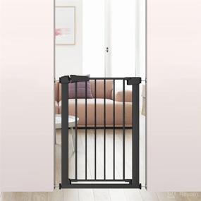 img 4 attached to 🐾 38" Extra Tall Narrow Pet Gate - Walk Through Baby Gates with Door for Stairs Doorway - Tall Puppy Dog Gates Fence Pressure Mounted Safety Gate 24.01"-26.77" Wide Black: Secure Pet and Child Safety Barrier for Narrow Spaces