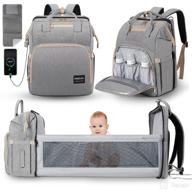 derjunstar diaper bag backpack with changing station: stylish and functional baby diaper bags for boys & girls, waterproof travel backpack for new moms - b. gray logo