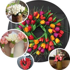 img 1 attached to Real Touch Tulips: искусственные цветы для свадьбы, домашнего декора и вечеринок - упаковка из 10 фиолетовых стеблей