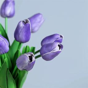 img 4 attached to Real Touch Tulips: искусственные цветы для свадьбы, домашнего декора и вечеринок - упаковка из 10 фиолетовых стеблей