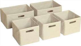 img 1 attached to Set Of 5 Foldable Fabric Tan Storage Bins For Kids' Toys, Books & Classroom Organization