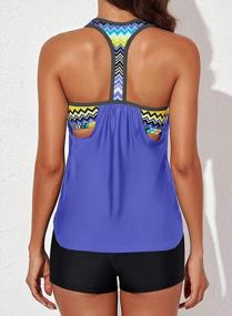 img 3 attached to Aleumdr Blouson Striped Push-Up Tankini Top With Shorts And T-Back Straps For Women - Printed For Additional Style