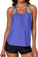 aleumdr blouson striped push-up tankini top with shorts and t-back straps for women - printed for additional style логотип