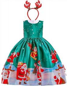 img 4 attached to HIHCBF Baby Girls Christmas Dress W/Reindeer Headband Santa Snowflake Floral Printed A-Line Xmas Eve Holiday Party Gowns
