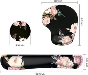 img 2 attached to MOSISO Ergonomic Wrist Rest Support Mouse Pad & Keyboard Set - Peony Design, Non-Slip Base Pain Relief Cushion With Neoprene Cloth & Raised Memory Foam For Home/Office Easy Typing, Black