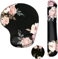 mosiso ergonomic wrist rest support mouse pad & keyboard set - peony design, non-slip base pain relief cushion with neoprene cloth & raised memory foam for home/office easy typing, black logo