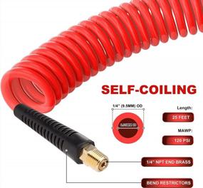 img 3 attached to Complete Air Compressor Kit: 25Ft Polyurethane Recoil Hose, Heavy Duty Tire Inflator, Quick Connects, Blow Gun, Swivel Plug - By Hromee