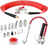 complete air compressor kit: 25ft polyurethane recoil hose, heavy duty tire inflator, quick connects, blow gun, swivel plug - by hromee logo