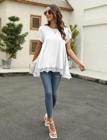 img 1 attached to Chic And Feminine: DUTUT Women'S Petal Sleeve Lace Trim Tunic Blouse For Effortless Style