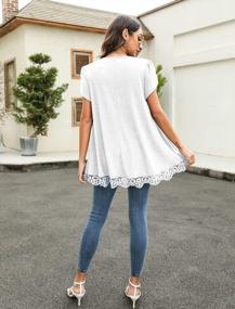 img 2 attached to Chic And Feminine: DUTUT Women'S Petal Sleeve Lace Trim Tunic Blouse For Effortless Style