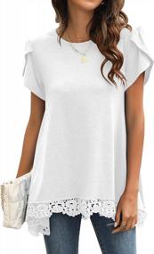 img 3 attached to Chic And Feminine: DUTUT Women'S Petal Sleeve Lace Trim Tunic Blouse For Effortless Style