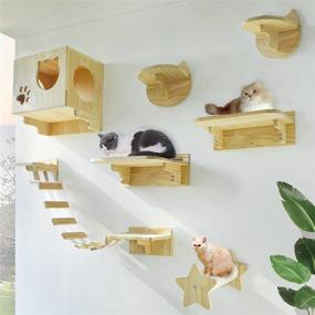 img 4 attached to 🐱 Transform Your Space with La La Pet® Wall Mounted Cat Furniture: Stylish, Sturdy, and Functional Wooden Cat Shelves, Perches, Steps, and Climbers – A Modern Cat Lounger Set of 9