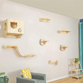 img 1 attached to 🐱 Transform Your Space with La La Pet® Wall Mounted Cat Furniture: Stylish, Sturdy, and Functional Wooden Cat Shelves, Perches, Steps, and Climbers – A Modern Cat Lounger Set of 9