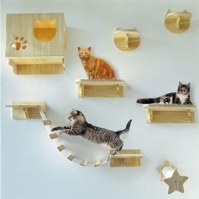 img 3 attached to 🐱 Transform Your Space with La La Pet® Wall Mounted Cat Furniture: Stylish, Sturdy, and Functional Wooden Cat Shelves, Perches, Steps, and Climbers – A Modern Cat Lounger Set of 9