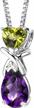 sterling silver peridot and amethyst pendant necklace for women with natural gemstones, 2.25 carats total, crisscross heart and pear shape, including 18-inch chain by peora logo
