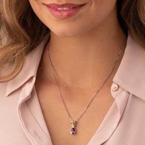 img 3 attached to Sterling Silver Peridot And Amethyst Pendant Necklace For Women With Natural Gemstones, 2.25 Carats Total, Crisscross Heart And Pear Shape, Including 18-Inch Chain By Peora