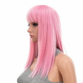 img 1 attached to Get The Perfect Look With SWACC'S 14" Pink Shoulder Length Wig With Blunt Cut Bangs And Heat Resistant Hair