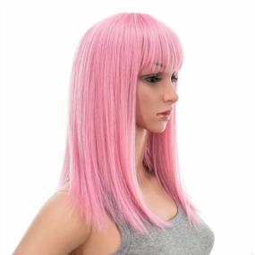img 2 attached to Get The Perfect Look With SWACC'S 14" Pink Shoulder Length Wig With Blunt Cut Bangs And Heat Resistant Hair
