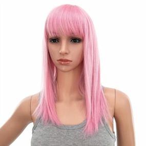 img 4 attached to Get The Perfect Look With SWACC'S 14" Pink Shoulder Length Wig With Blunt Cut Bangs And Heat Resistant Hair