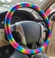 universal summer of colorful glossy leather steering wheel cover automotive interior car accessories (rainbow) logo