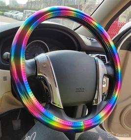 img 2 attached to Universal Summer Of Colorful Glossy Leather Steering Wheel Cover Automotive Interior Car Accessories (Rainbow)