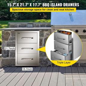 img 2 attached to Mophorn Outdoor Kitchen Drawers 16" W X 21.5" H X 18" D, Flush Mount Triple Access BBQ Drawers With Stainless Steel Handle, BBQ Island Drawers For Outdoor Kitchens Or BBQ Island Patio Grill Station
