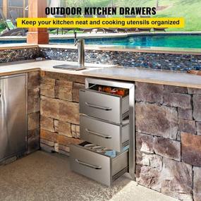 img 3 attached to Mophorn Outdoor Kitchen Drawers 16" W X 21.5" H X 18" D, Flush Mount Triple Access BBQ Drawers With Stainless Steel Handle, BBQ Island Drawers For Outdoor Kitchens Or BBQ Island Patio Grill Station