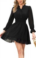 exlura v-neck mini dress with puff sleeves, button-down front, and ruffle hem for women perfect for party and cocktail events logo