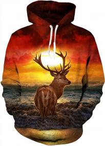 img 4 attached to Loveternal Unisex Funny Elk Hoodie 3D Printed Long Sleeve Fleece Pullover Hoodies Sunrise Sweatshirt For Teen Boys Girls Deer By The Sea M