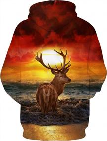 img 3 attached to Loveternal Unisex Funny Elk Hoodie 3D Printed Long Sleeve Fleece Pullover Hoodies Sunrise Sweatshirt For Teen Boys Girls Deer By The Sea M