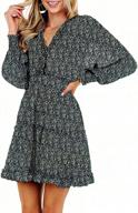 floral v-neck tunic dress with ruffle sleeves and swing fit | perfect for casual, party and formal occasions | shibever women's long sleeve mini dress logo