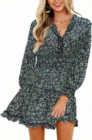 img 3 attached to Floral V-Neck Tunic Dress With Ruffle Sleeves And Swing Fit | Perfect For Casual, Party And Formal Occasions | SHIBEVER Women'S Long Sleeve Mini Dress