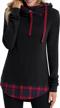 contrast check funnel neck hoodie top for women by djt logo