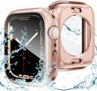 360° protection waterproof case with glass screen protector and pc bumper for apple watch 40mm series 6/5/4/se - rose gold logo