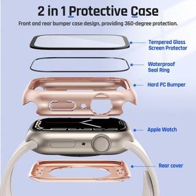 img 3 attached to Водонепроницаемый чехол с защитой на 360 ° со стеклянным протектором экрана и бампером для ПК для Apple Watch серии 40 мм 6/5/4 / SE - розовое золото