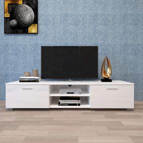 img 2 attached to SSLine 63" Large TV Cabinet White Wood TV Stand With Storage Shelves & 2-Doors Classic Media Storage Console Cabinet Entertainment Center For Living Room Bedroom(Up For 70" TV)
