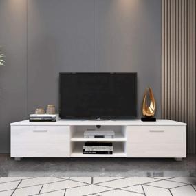 img 4 attached to SSLine 63" Large TV Cabinet White Wood TV Stand With Storage Shelves & 2-Doors Classic Media Storage Console Cabinet Entertainment Center For Living Room Bedroom(Up For 70" TV)